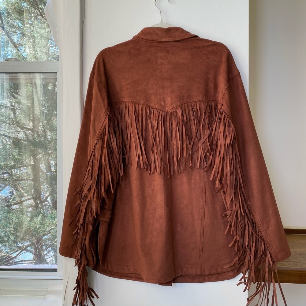 NWT Free People Fringe Out Vegan Suede Jacket Red Mahogany Medium - Picture 8 of 12